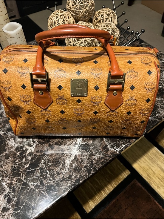 MCM Handbags - MCM Cognac Visetos Barrel Duffel with Tan Handles like a speedy 35